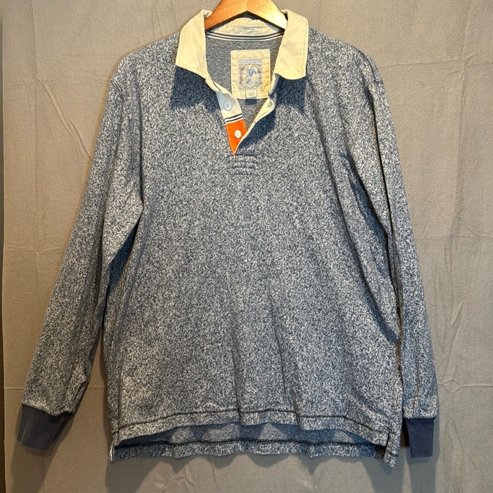 Vintage Land's End L 42-44 Blue Authentic Rugby Collared Polo Shirt Y2K 90s